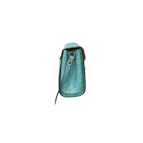 Patricia Nash Crocodile Embossed Leather Teal Handbag w/Adjustable Strap - Picture 5 of 7